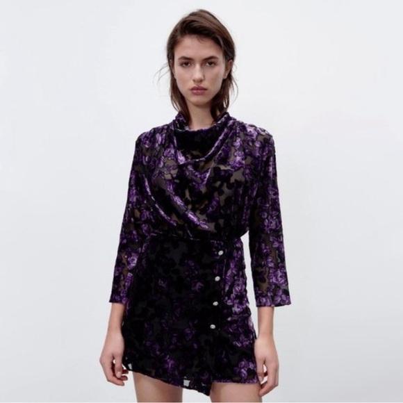 Zara Sz S Velvet Trim Dress Blogger Favourite - Picture 3 of 17